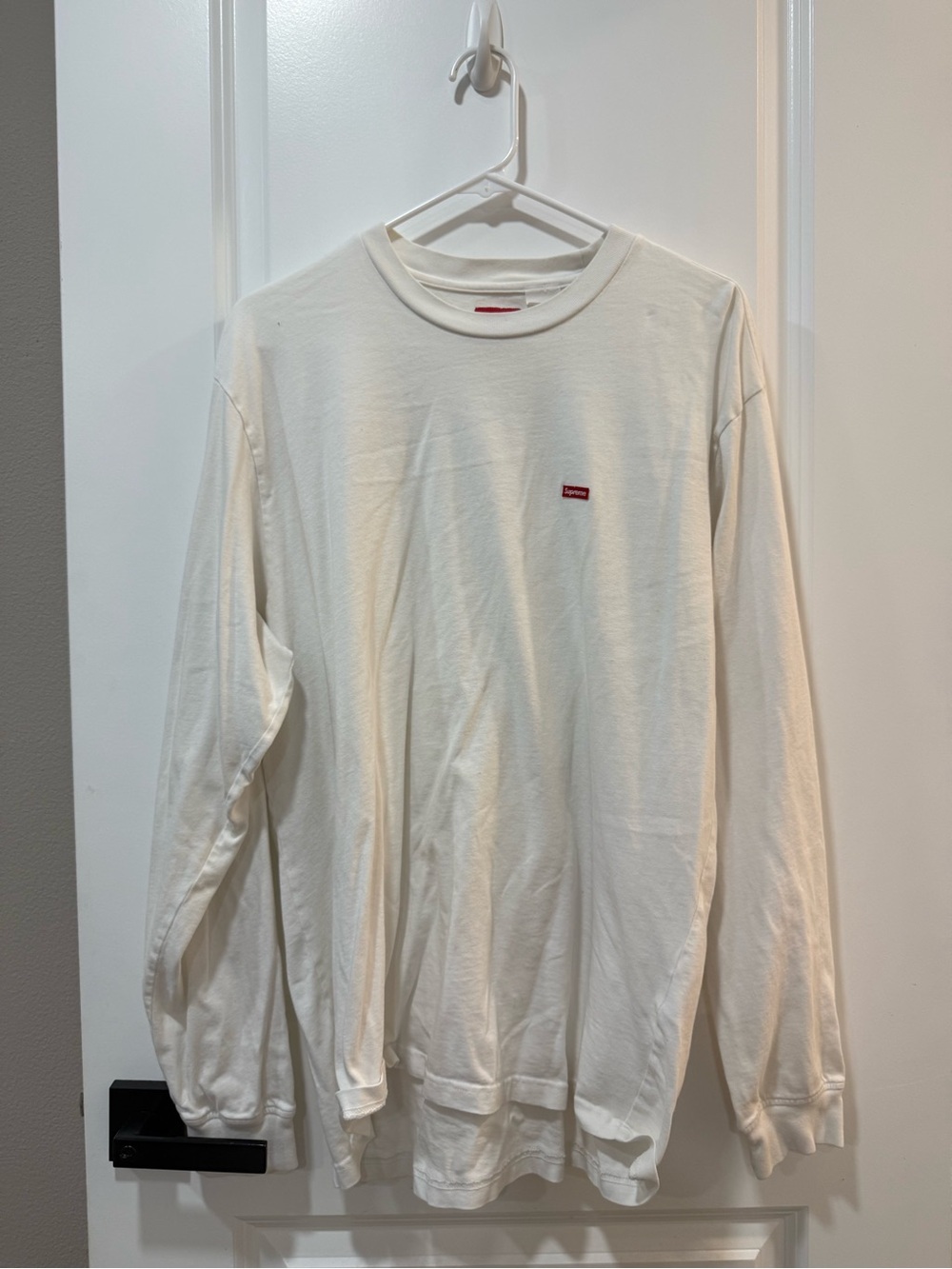 Supreme Off-White Long-Sleeve Crewneck with Red Box Logo